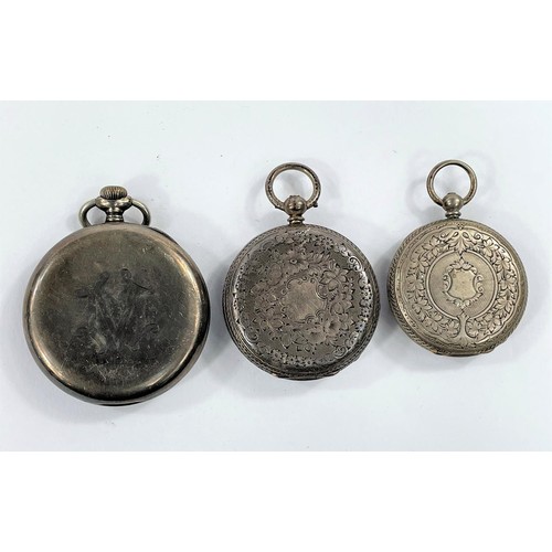 691 - An open faced keyless pocket watch by Waltham USA, in hallmarked silver case; 2 key wound fob watche... 