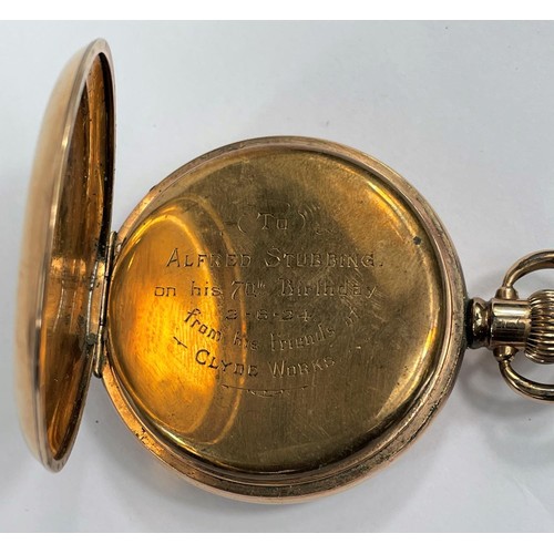 692 - An Omega open faced keyless pocket watch in gold plated case