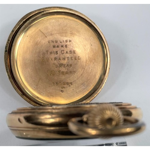 692 - An Omega open faced keyless pocket watch in gold plated case