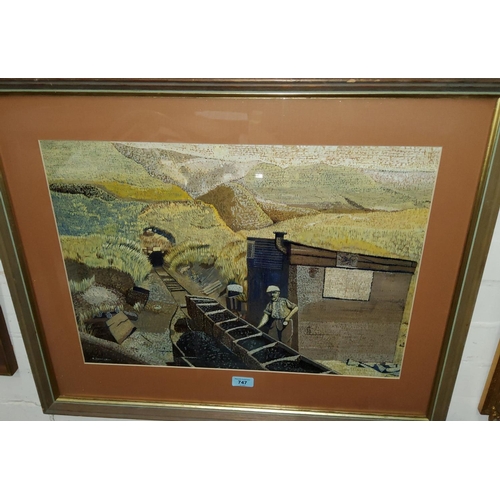747 - Roderick Thackeray: 'Alf Gee with coal trucks outside Ludworth Moor Colliery', oil on card, signed, ... 