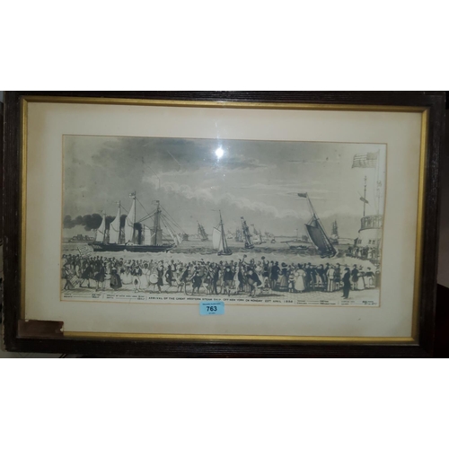 763 - An early 20th century photographic etching of the ' Arrival of the Great Western Steam Ship off New ... 