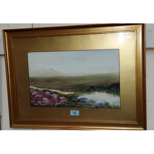 766 - A gouache of a moor scene framed and glazed 24x40cm, a large oil painting copy of a Claude Monet 59x... 