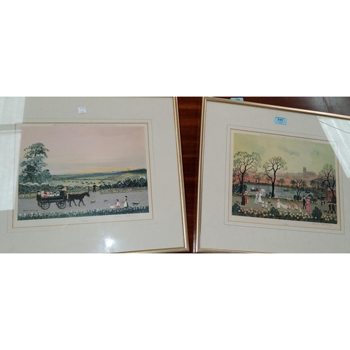 777 - Helen Bradley: Spring, Summer, autumn and Winter - set of 4 artist signed prints, framed and glazed;... 
