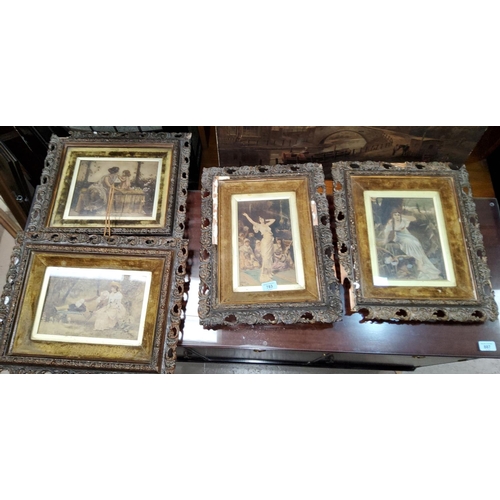 783 - 4 x 19th century framed hand coloured etchings of various
scenes with gesso frames, all approx 24 x ... 