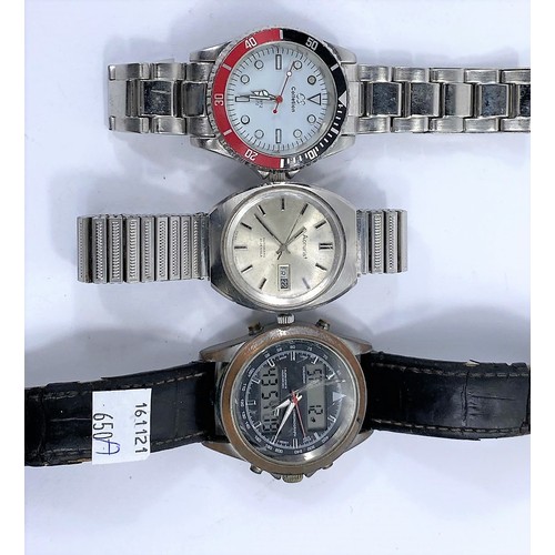 650A - An Accurist gent's stainless steel wristwatch on expanding strap, another watch with rotating dive b... 