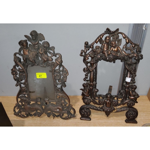 27 - Two late 19th century free standing photo frames in cast and anodised metal