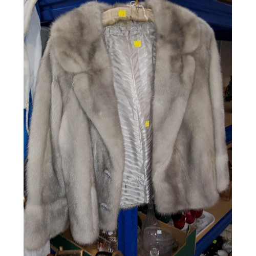 27A - A vintage pale grey mink cocktail jacket with 3/4 length sleeves medium size