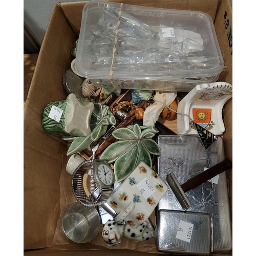 35 - A selection of collectables:  lighter; cut glass drops; etc.