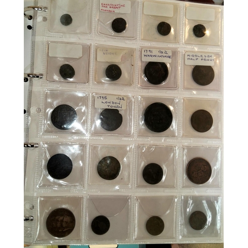 9 - A coin collection in album, around 200 coins and tokens, Roman to QEII, with occasional silver coins... 
