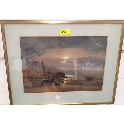 783 - J.Macpherson beached fishing boat by moonlight, signed water colour 25 x 34cm framed and glazed
