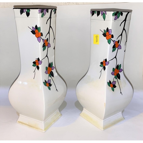 508a - A pair of handpainted squared Shelley vases 8574, height24cm