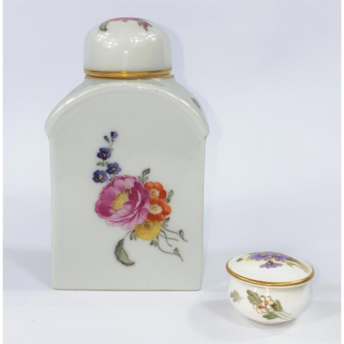 540 - A miniature Royal Worcester lidded pot with floral decoration diameter 3.5cm and a similar ceramic t... 