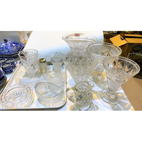 576 - A cut ice pail, 4 cut glass vases and other cut glassware