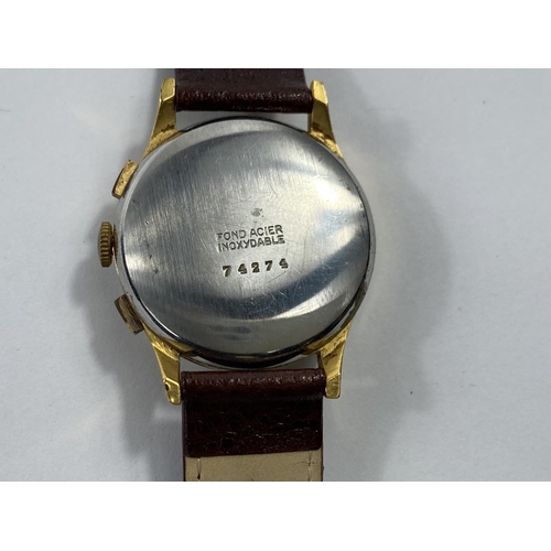 657 - A mid 20th century gents Moeris wristwatch with gilt case, two subsidiary dials, automatic antimagne... 