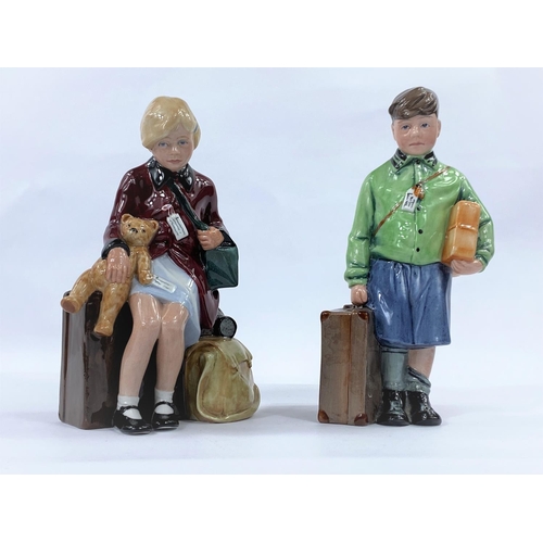 606 - Two Royal Doulton figures: The Girl Evacuee HN3203; The Boy Evacuee HN 3202, heights 20 and 22cm