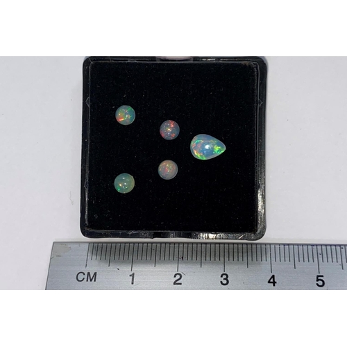 656 - Five small unmounted opals, 1 teardrop shape, 4 circular, total weight 1.40 carats