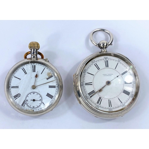 687 - A hallmarked silver pocket watch, open face and key wound, by John Taylor, Rochdale; a similar watch