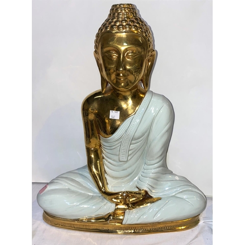547 - A modern Buddha figure in the lotus position, in gold lustre and white pottery, height 46 cm