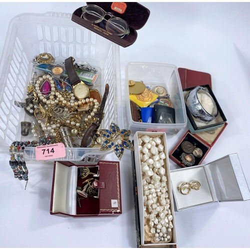 714 - A selection of costume jewellery, watches etc