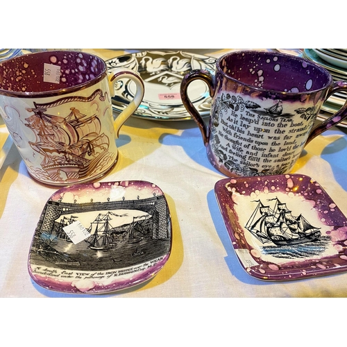 558 - Four pieces of Sunderland lustre by Gray's Pottery and 3 wall plaques