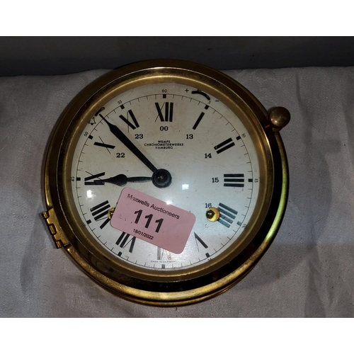 111 - A Wempe Chronometerwerke ship's brass cased clock