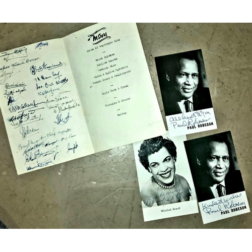 241 - Paul Robeson:  2 signed publicity photos; another Winifred Attwell an autographed menu, the Gol... 