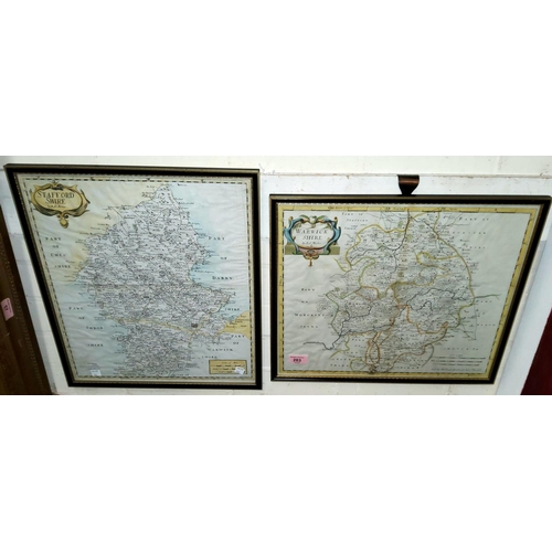 283 - An 18th century Robert Morden map:  Warwickshire, 37 x 43 cm; and another Staffordshire, 43 x 3... 