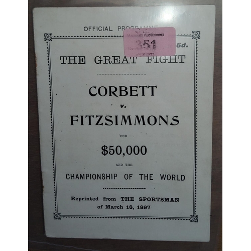 351 - CINEMA HISTORY; CORBETT v FITZSIMMONS, The Great Fight Official Programme, c. 1900?