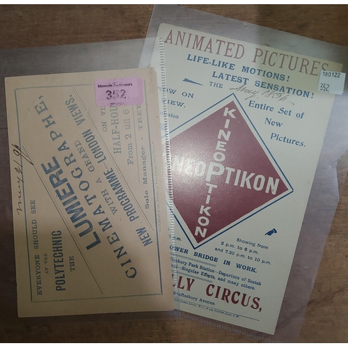 352 - CINEMA HISTORY; KINEOPTIKON, Landbill dated in ink May 1896 215 x 145mm, and another for the LUMIERE... 