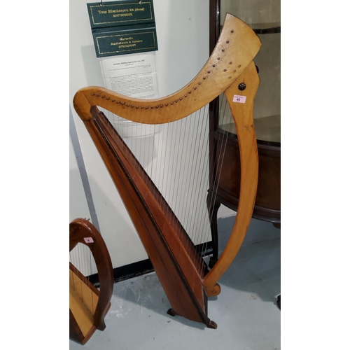 45 - A 1960's Celtic harp, with label:  Dafydd T Davies, London, 1963, height 118 cm (requires restoratio... 