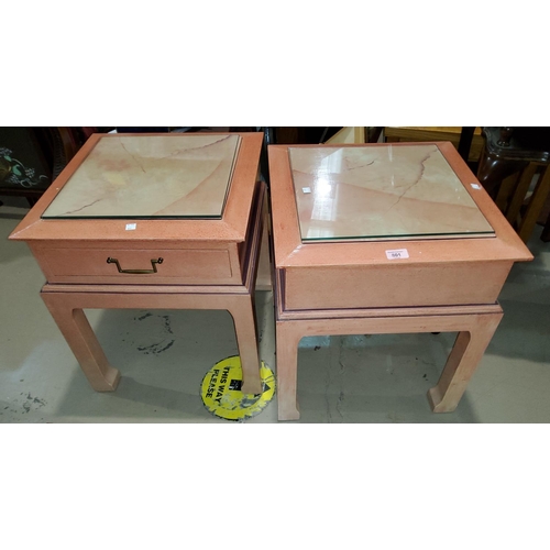 801 - A pair of marbled effect bedside tables