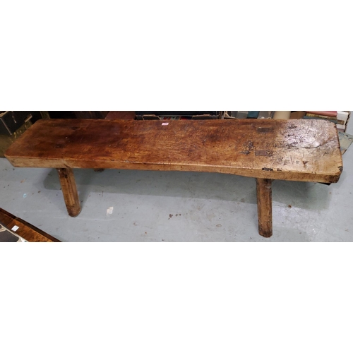 807 - An 18th century rectangular distressed elm country made bench on chamfered square peg legs length 18... 