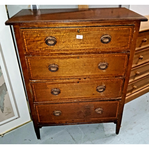 830 - An Edwardian mahogany chest of 4 long drawers, with satinwood crossbanding
