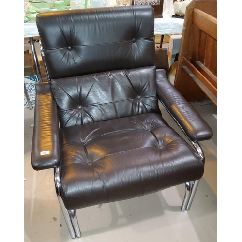 886 - A 1970's chrome armchair in dark brown leather by Pieff (sold as a collectors item only); 2 black of... 