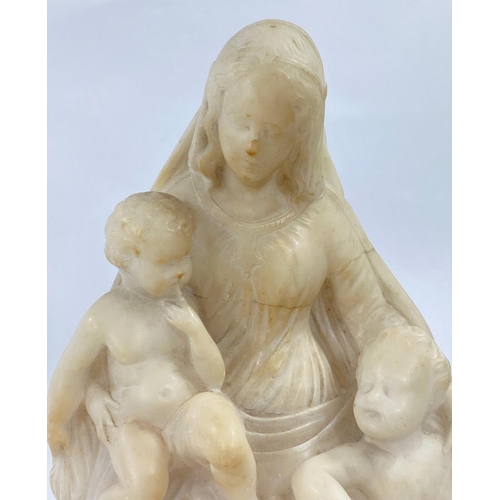 141 - A 19th century Italian alabaster group of the Virgin, Christ and infant St John, on integral carved ... 