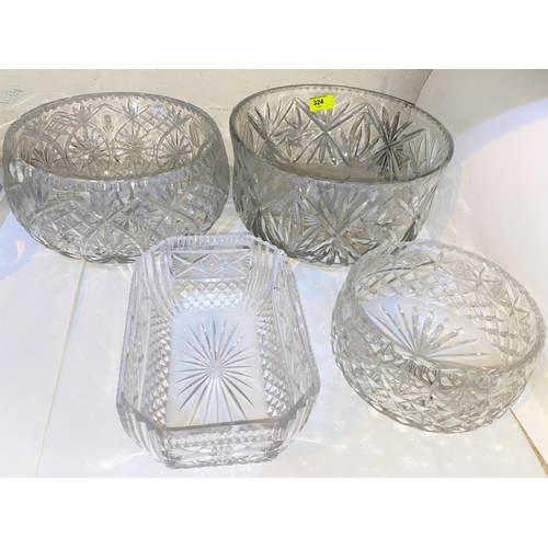 577 - 2 large cut crystal fruit bowls and 2 smaller and 5 decanters