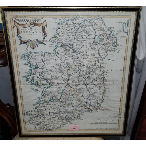279 - An 18th century Robert Morden map:  The Kingdom of Ireland, 41 x 35 cm