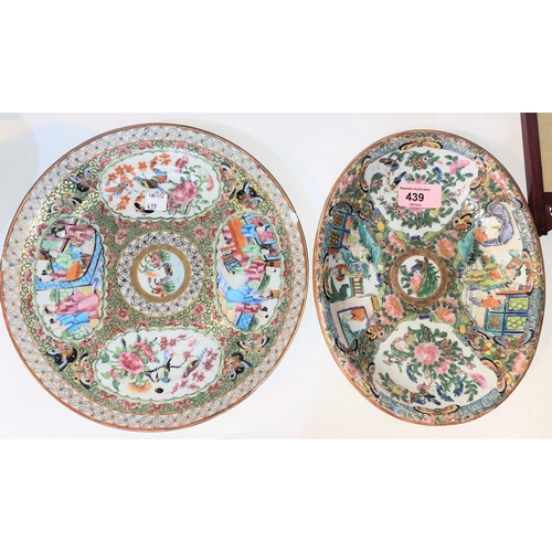 439 - A Chinese Canton oval dish, length 24cm and a similar Canton plate, diameter 25cm