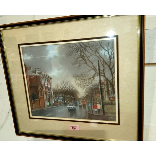 750 - PATRICK BURKE, crayon, Stockport scene, signed, 30 x 35cm