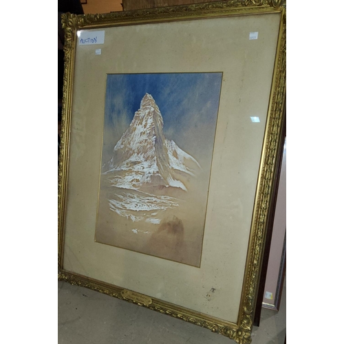 781 - A 19th century oil on canvas, flower piece, 65 x 50 cm, framed; a crayon sketch of the Matterhorn