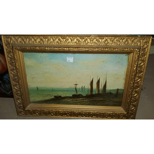 787 - A 20th century Impressionist school, 3 moored fishing boats, oil on canvas, signed, indistinctly, 44... 