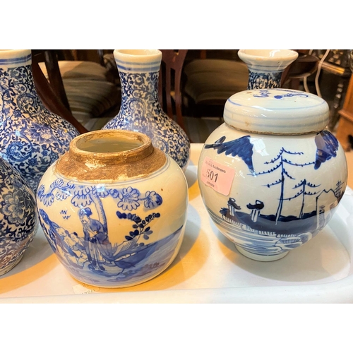 501 - A selection of blue and white Chinese vases, ginger jars etc.