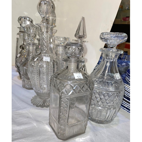 578 - Ten 19th/20th century cut glass decanters