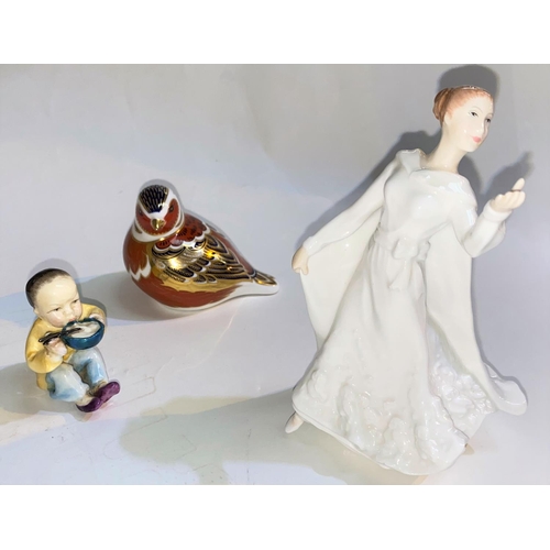 630A - A Royal Worcester figure modelled by F.G. Doughty 'China' 3073; a Royal Crown Derby of a bird with a... 