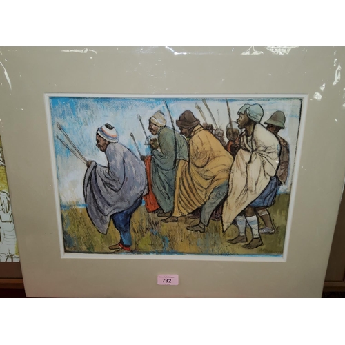 792 - A.H. BARRETT, South African, 20th century, coloured chalks, war dance, signed, 28 x 38cm.