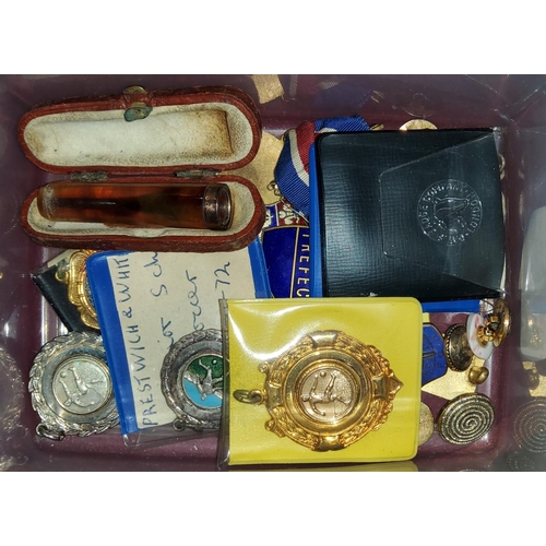 89 - A selection of silver and other medals, an amber cigarette holder etc