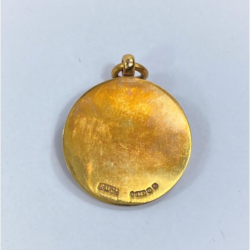 623 - A 9ct gold 1920's Manchester & District Wednesday A.F.L Champions enamelled medal 6.8gms