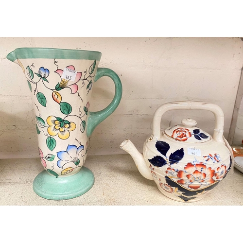 465 - An art deco pottery jug and teapot.