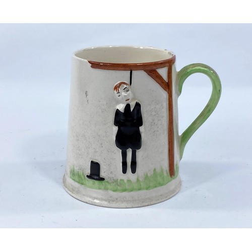 474 - A Carlton Ware mug depicting a hanging man in relief 'There are Several reasons for drinking and one... 