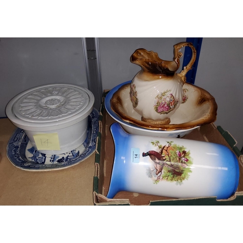 14 - Two jug and bowl sets, a slop pot and other china